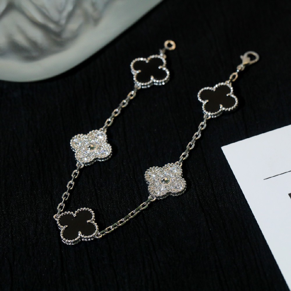Black Onyx & Diamond Clover Bracelet