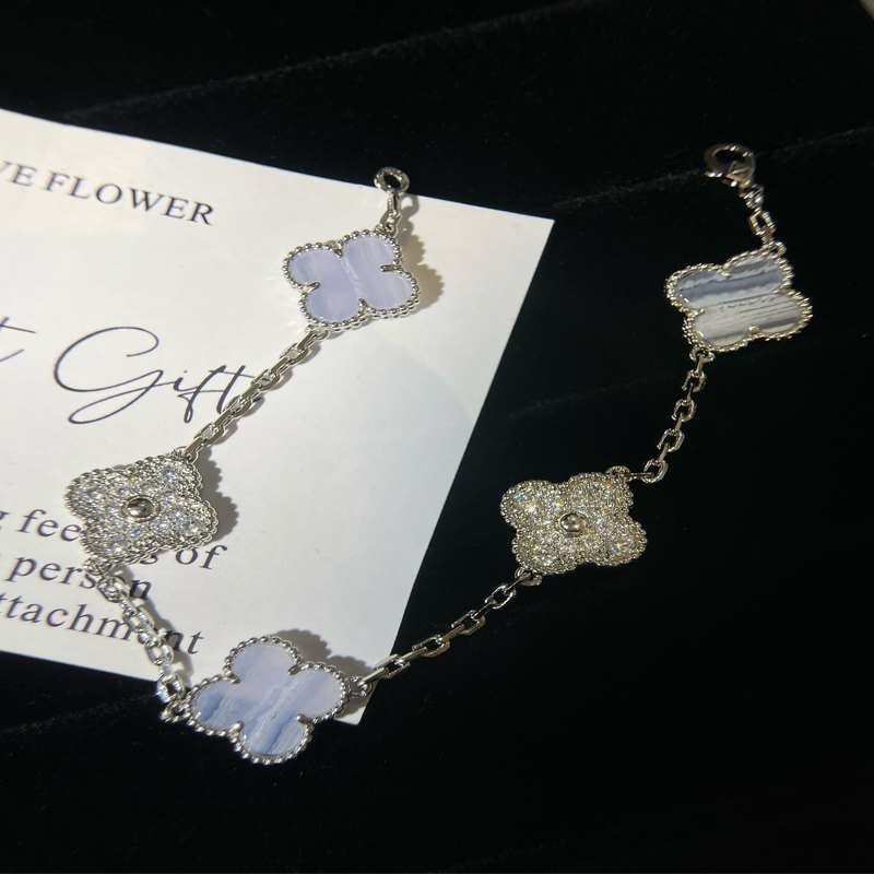 Purple chalcedony & Diamond Clover Bracelet